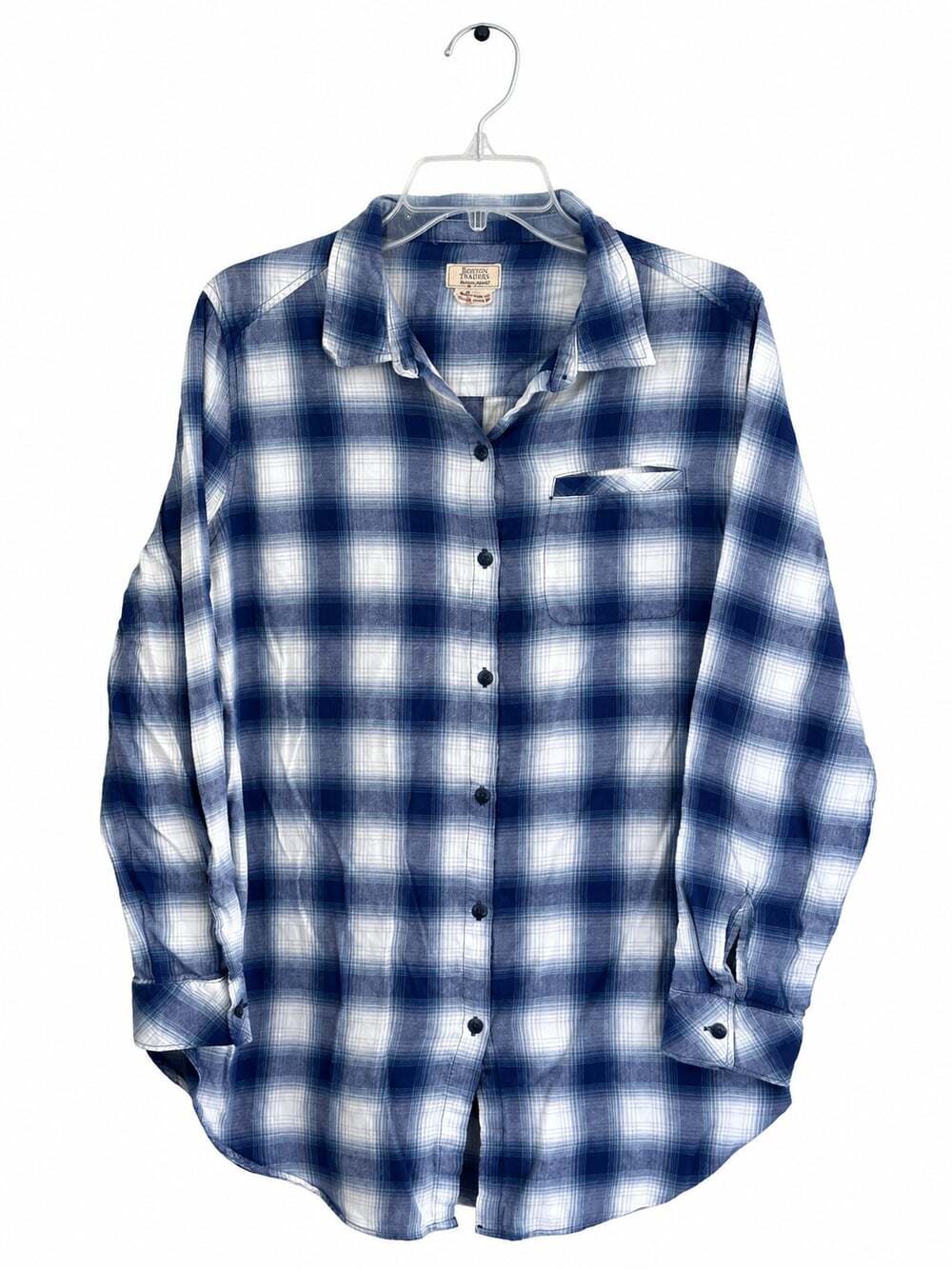 Boston Traders Womens M Blue White Plaid Cotton Modal Button Down Shirt